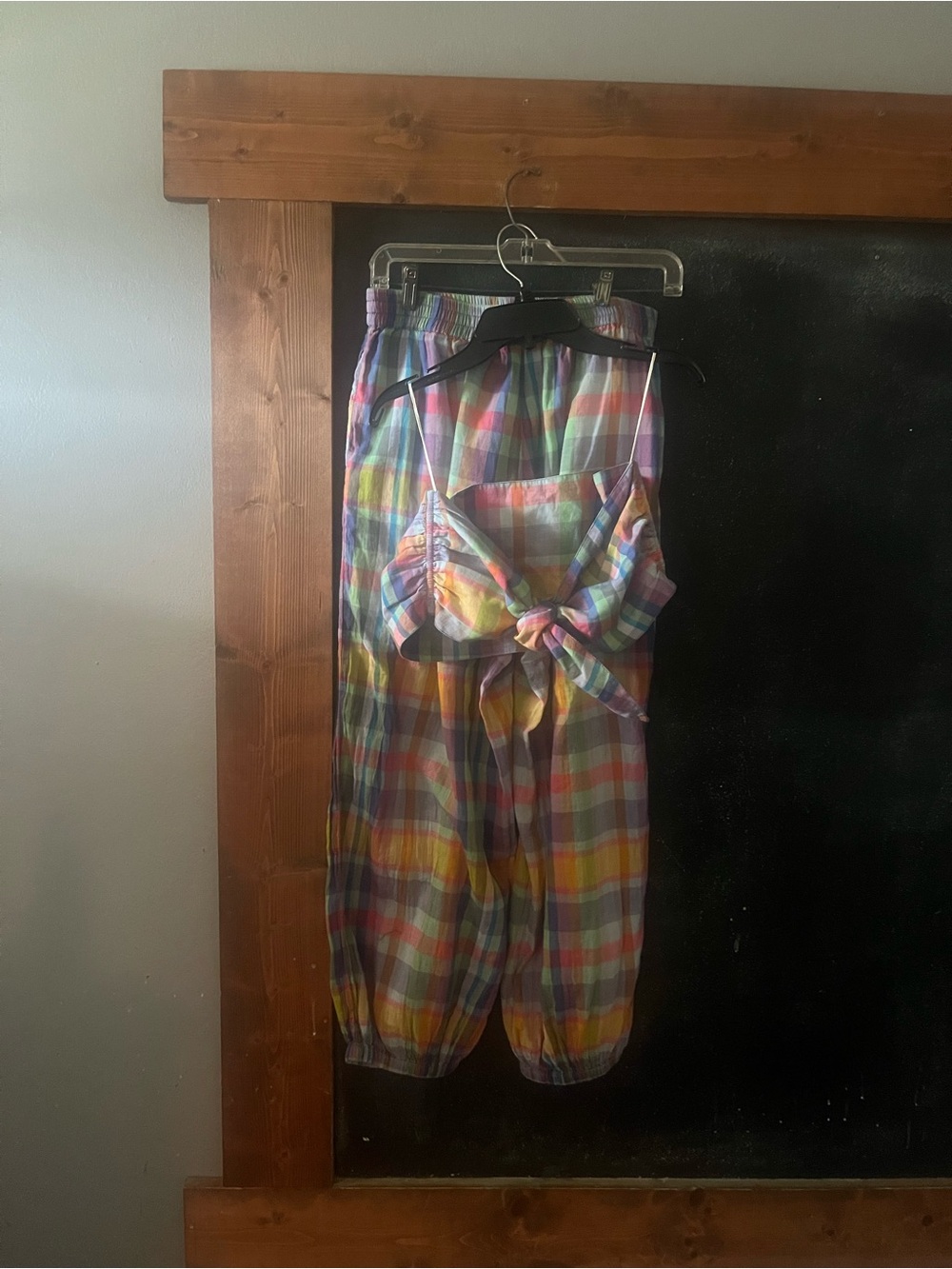 Free People Ticket To Paradise Plaid Pant Set Size M euc - Picture 5 of 10